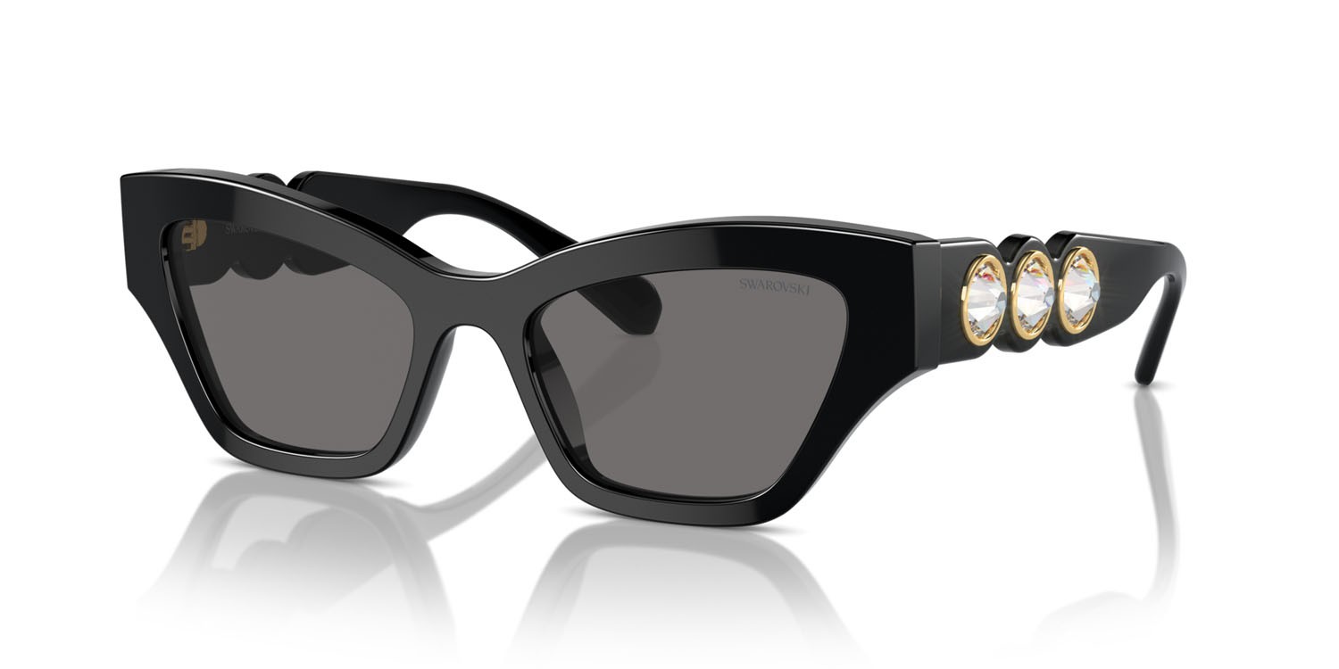 Sunglasses Swarovski SK 6021 (100181) color nero shape irregular lenses polarized grigio scuro