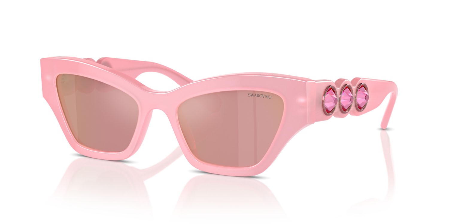 Sunglasses Swarovski SK 6021 (2001E4) color rosa perlaceo shape irregular lenses rosa specchiato rosa