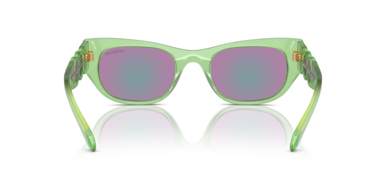 Sunglasses Swarovski SK 6022 (105131) color verde perlaceo shape square lenses celeste specchiato verde