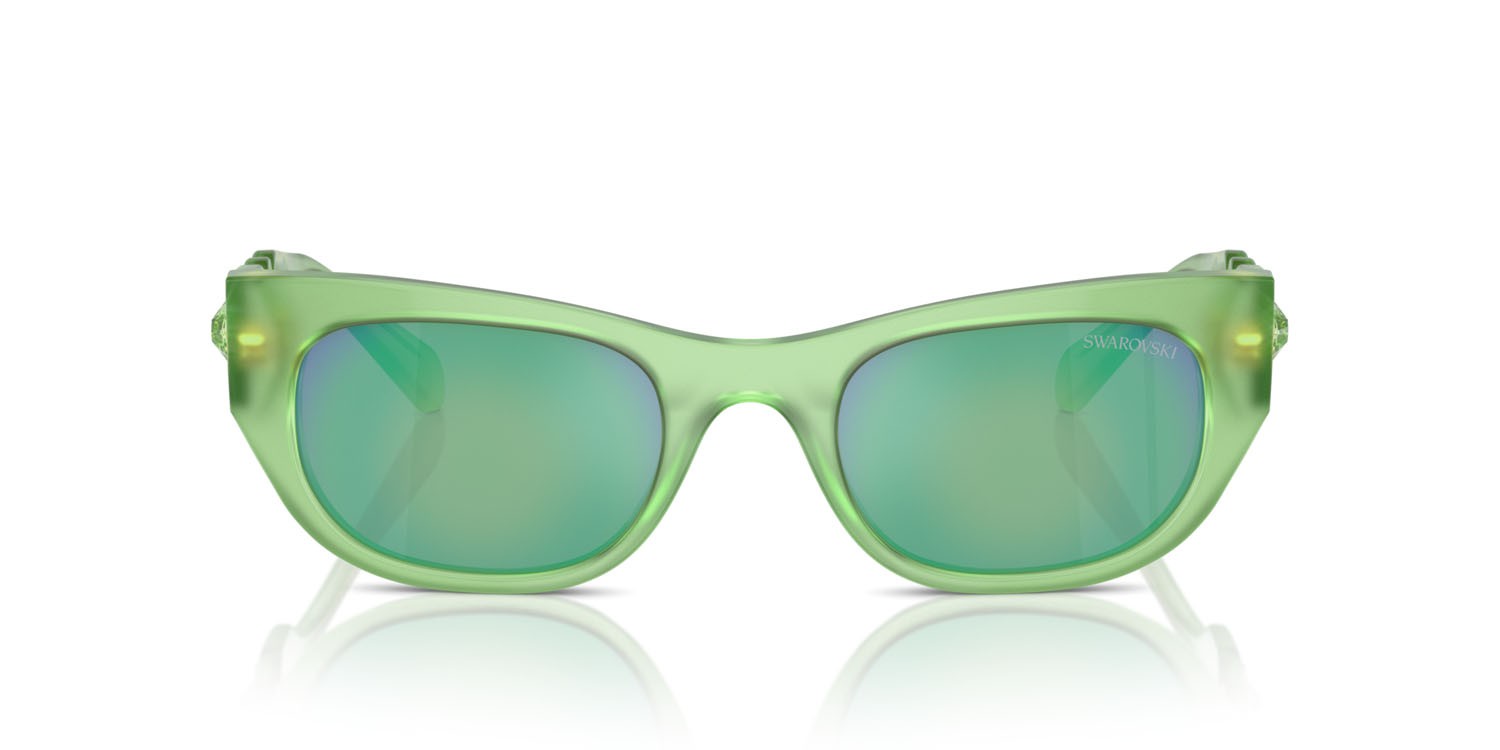 Sunglasses Swarovski SK 6022 (105131) color verde perlaceo shape square lenses celeste specchiato verde