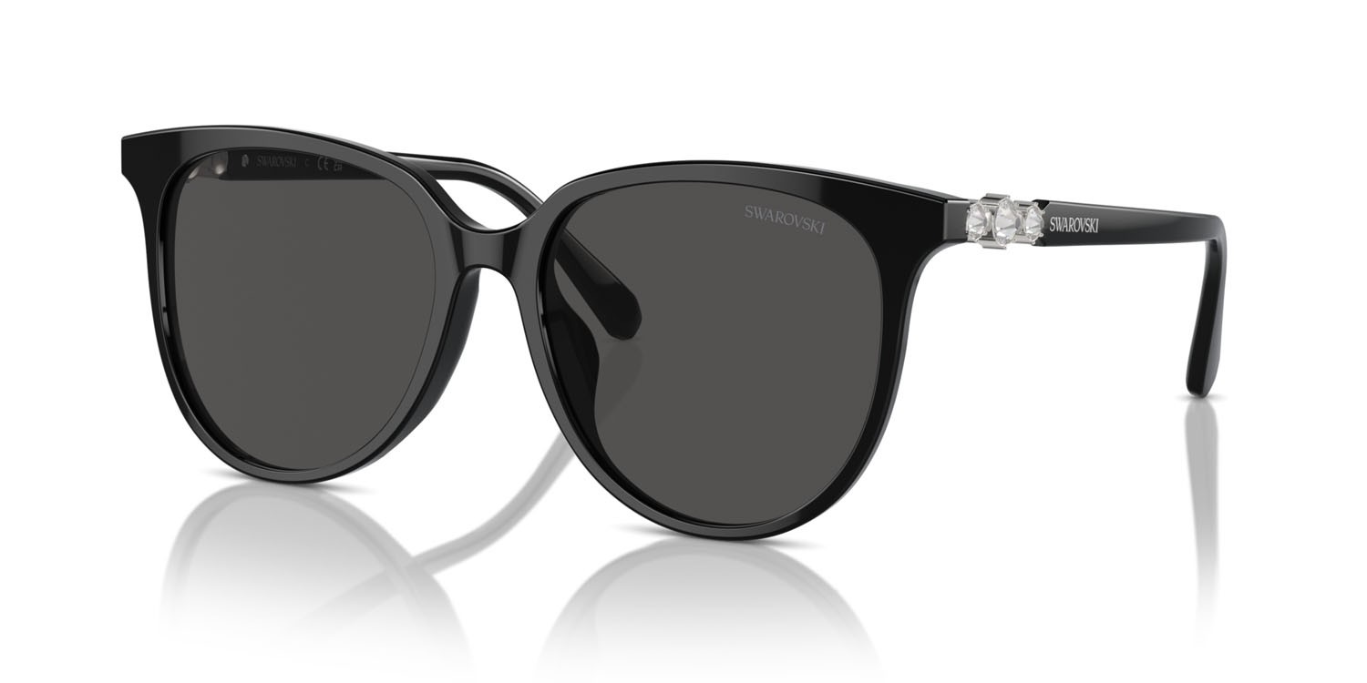 Sunglasses Swarovski SK 6023D (100187) color nero shape irregular lenses grigio scuro