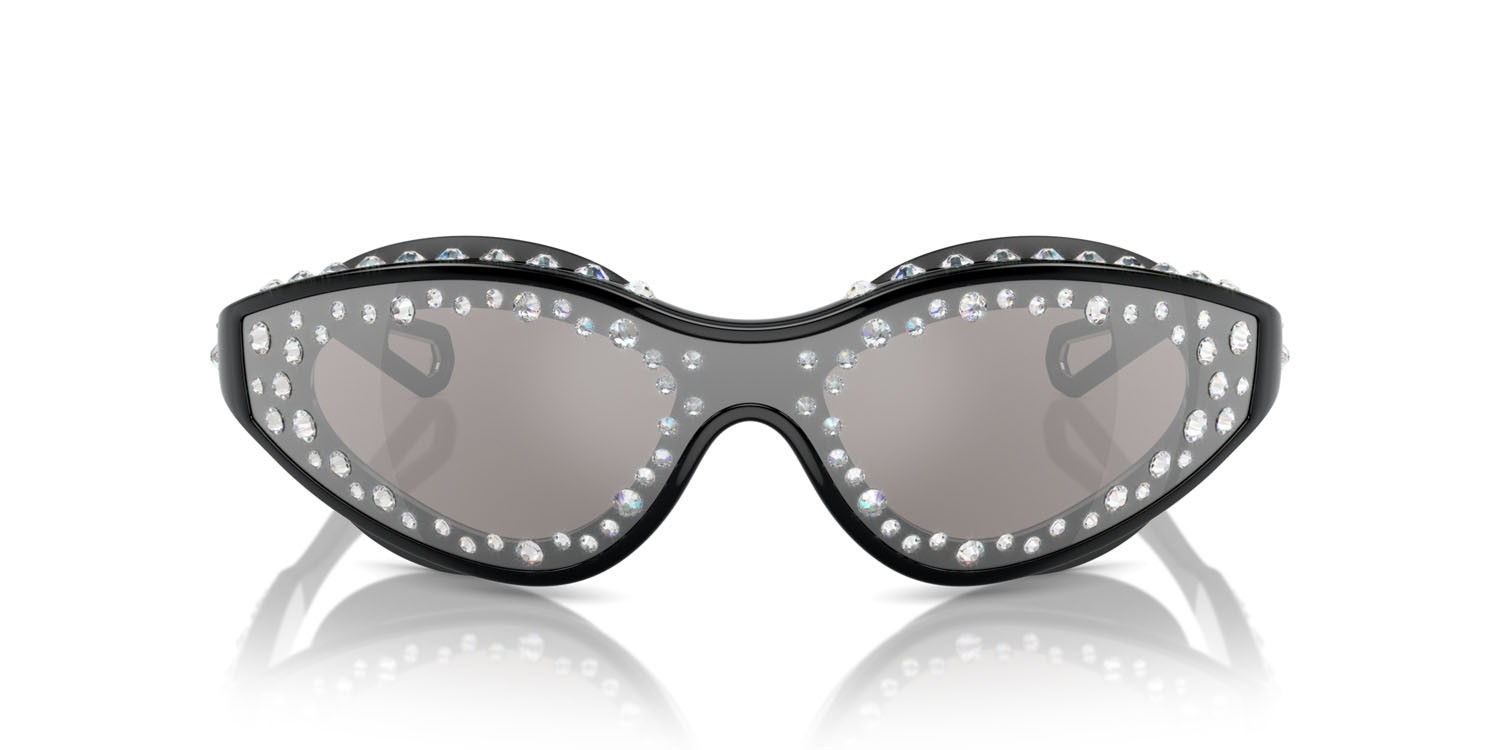 Occhiali da sole Swarovski SK 6024 (10016G) colore nero forma irregolare lenti grigio chiaro specchiato argento