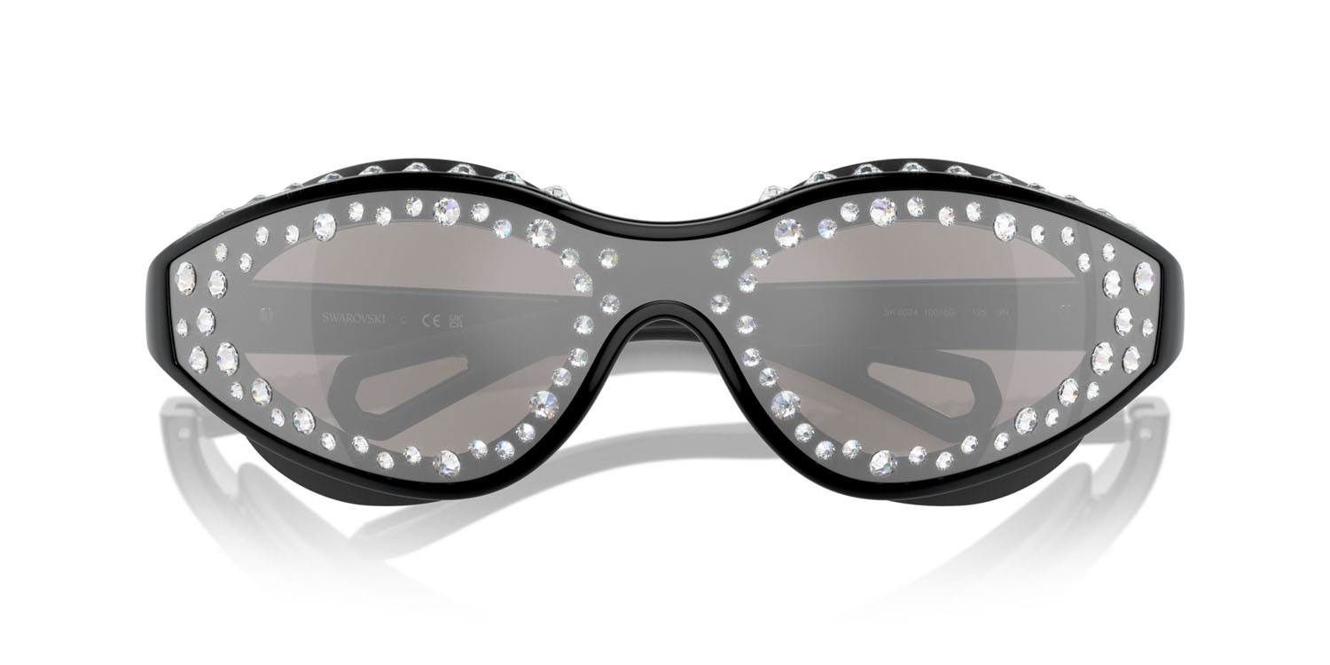 Occhiali da sole Swarovski SK 6024 (10016G) colore nero forma irregolare lenti grigio chiaro specchiato argento