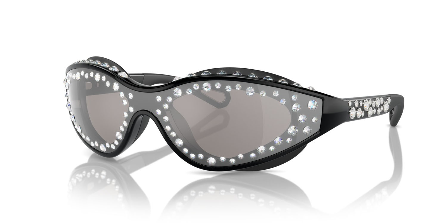 Occhiali da sole Swarovski SK 6024 (10016G) colore nero forma irregolare lenti grigio chiaro specchiato argento