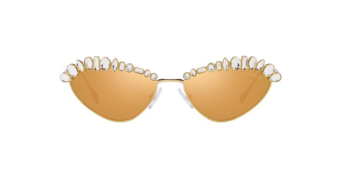 Sunglasses Swarovski SK 7009 (40137P) color oro pallido shape irregular lenses marrone specchiato oro