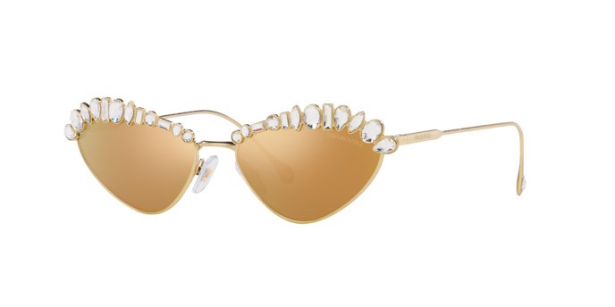 Sunglasses Swarovski SK 7009 (40137P) color oro pallido shape irregular lenses marrone specchiato oro