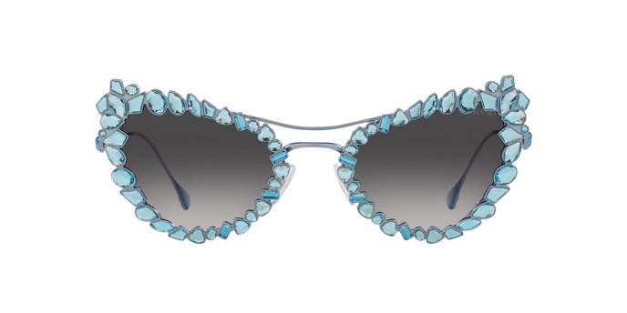 Sunglasses Swarovski SK 7011 (40198G) color celeste opaco shape irregular lenses sfumato grigio