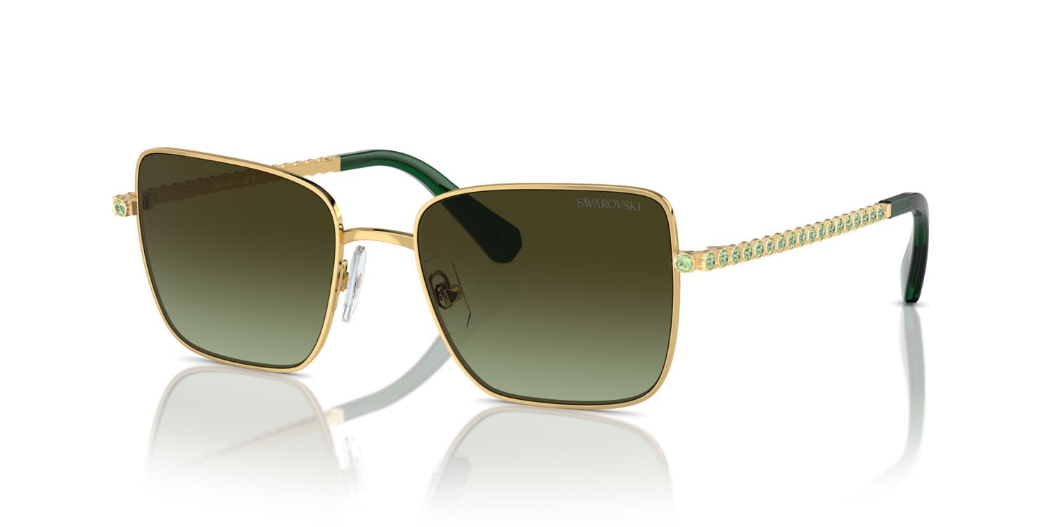 Sunglasses Swarovski SK 7015 (4004E8) color oro shape round lenses verde sfumato marrone