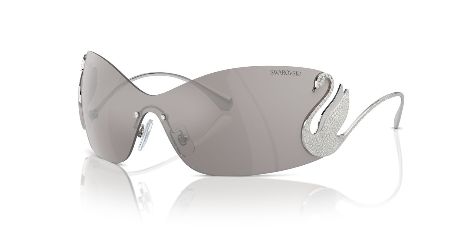 Sunglasses Swarovski SK 7020 (40016G) color argento shape irregular lenses grigio chiaro specchiato argento