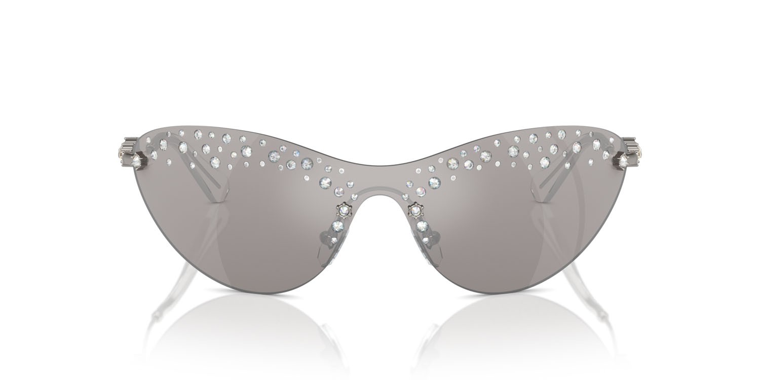 Sunglasses Swarovski SK 7023 (40096G) color gunmetal shape irregular lenses grigio chiaro specchiato argento