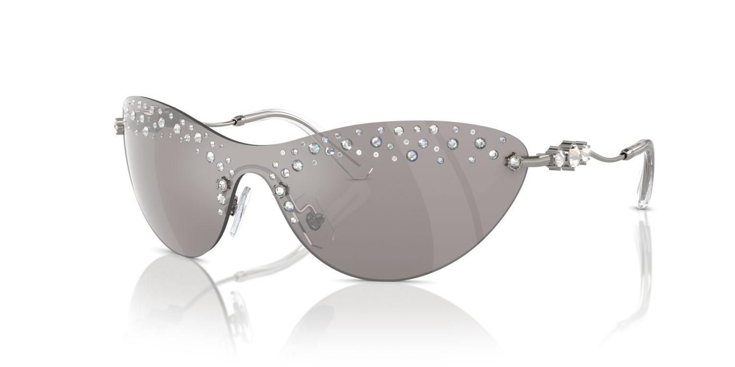 Sunglasses Swarovski SK 7023 (40096G) color gunmetal shape irregular lenses grigio chiaro specchiato argento