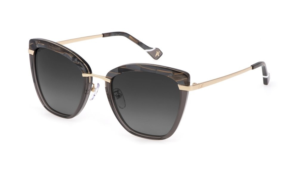 Sunglasses Yalea Marion SYA025 (9G6P) color grigio - marrone madreperla lucido lenses smoke grad.