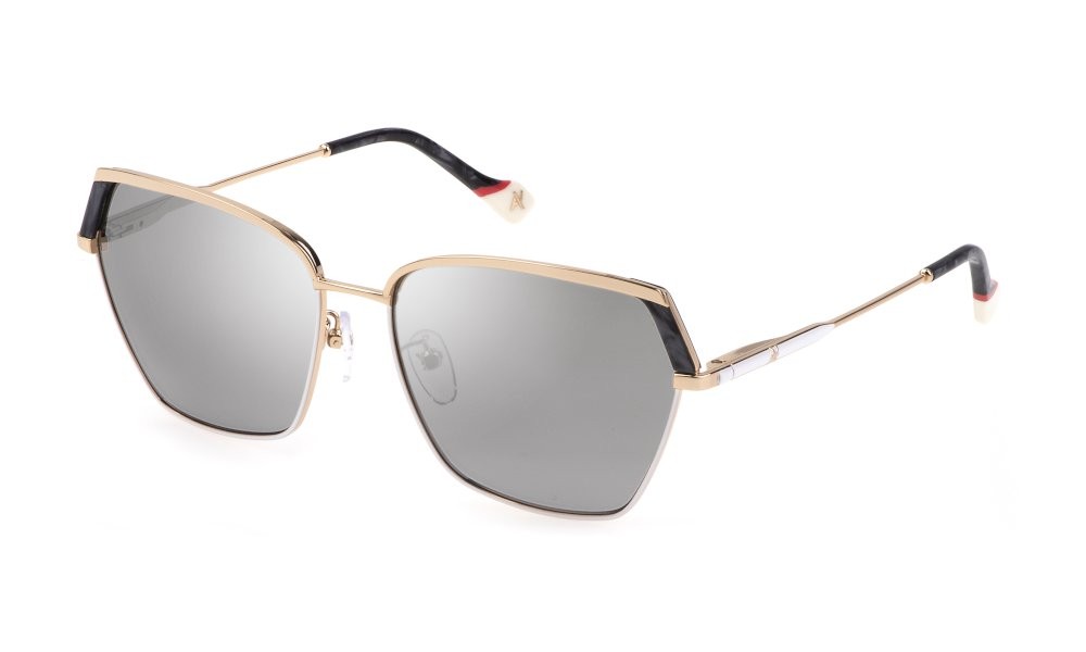 Occhiali da sole Yalea Cruz SYA083 (361Y) colore oro rosè lucido c/parti bianco lenti smoke - deg.mirror silver