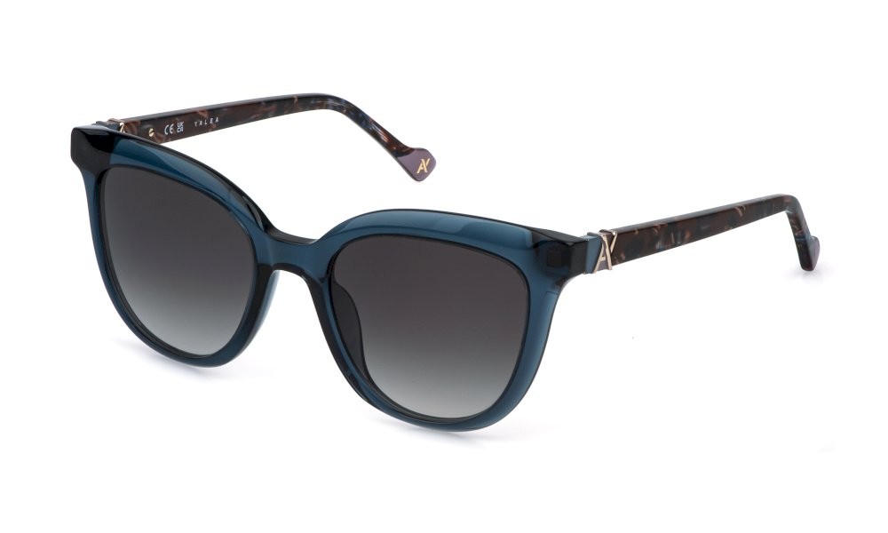 Sunglasses Yalea Halide SYA244 (06SB) color blu trasparente lucido lenses smoke gradient