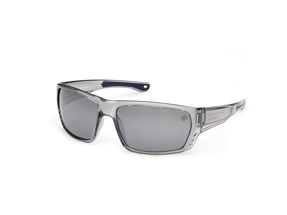 Occhiali da sole Timberland TB00002 (20D) colore grigio lucido forma rettangolare lenti fumo polar.