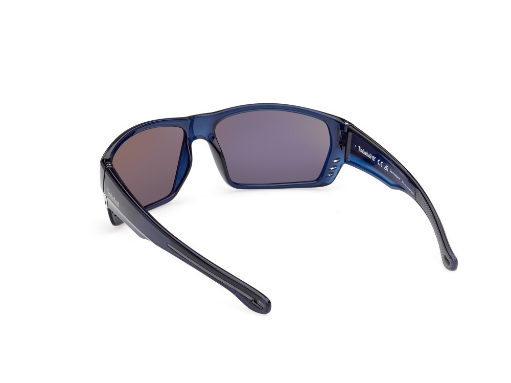Occhiali da sole Timberland TB00002 (90D) colore blu lucido forma rettangolare lenti fumo polar.