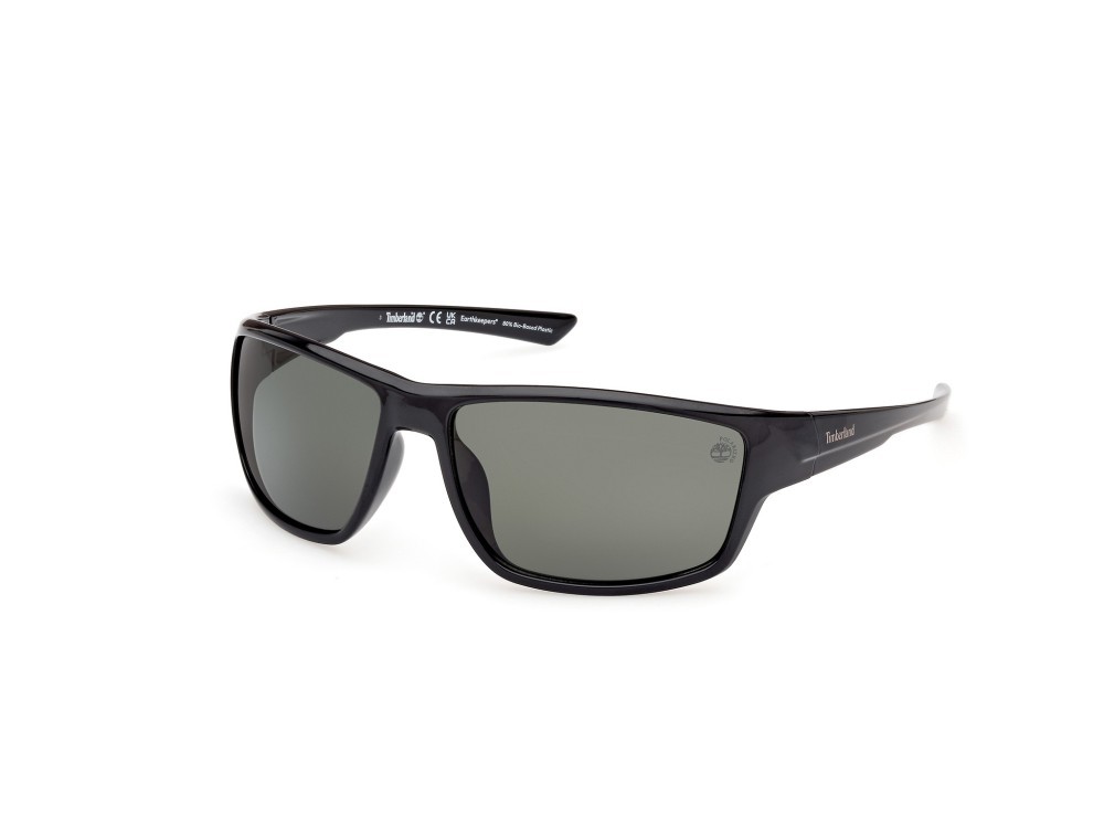 Occhiali da sole Timberland TB00003 (01R) colore nero lucido forma rettangolare lenti verde polar.