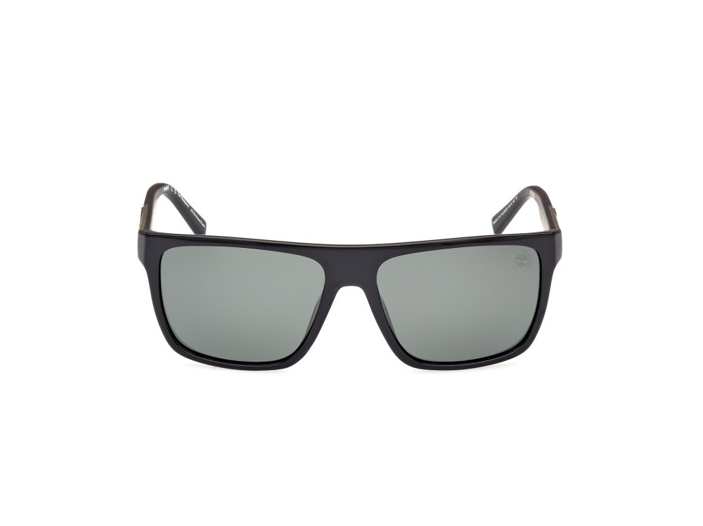Occhiali da sole Timberland TB00005 (01R) colore nero lucido forma quadrato lenti verde polar.