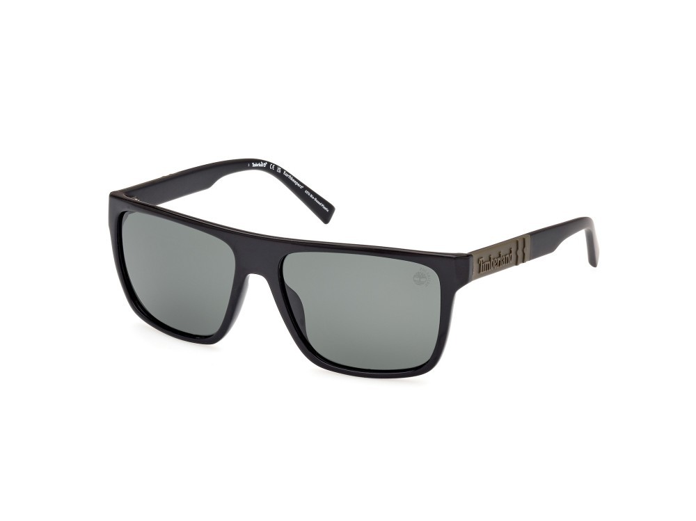 Occhiali da sole Timberland TB00005 (01R) colore nero lucido forma quadrato lenti verde polar.