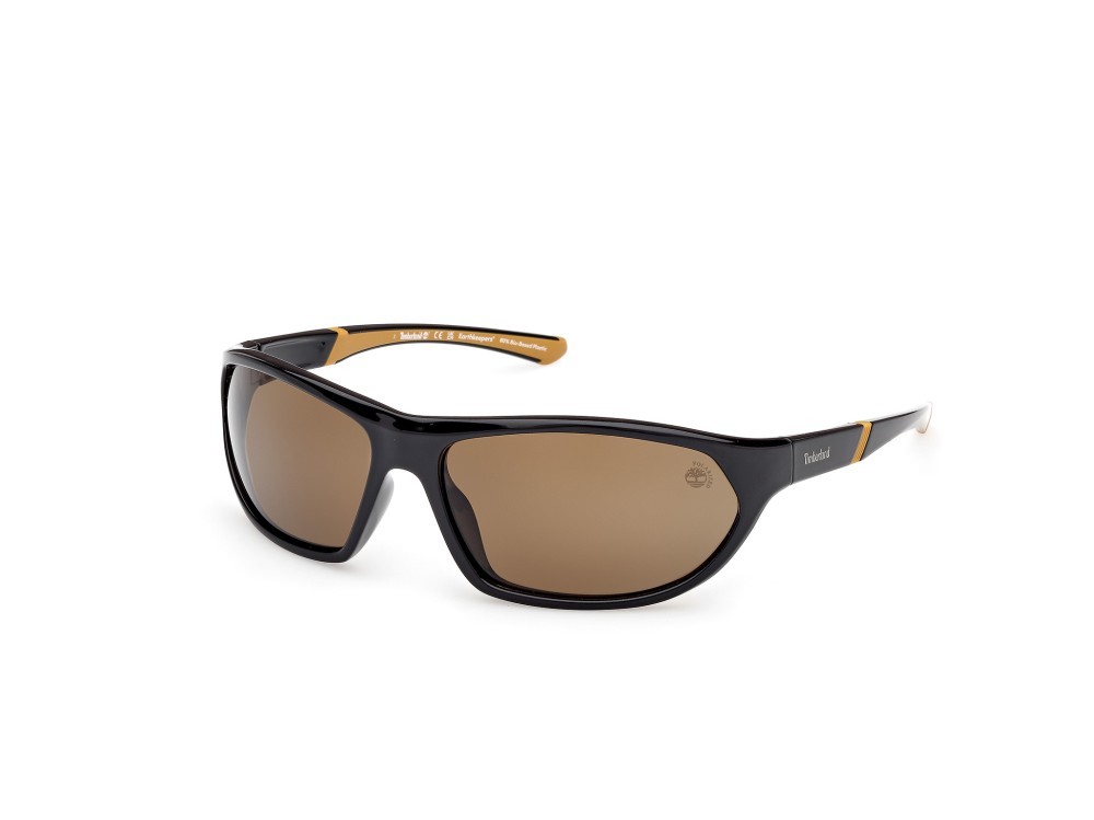 Occhiali da sole Timberland TB00035 (01H) colore nero lucido  forma rettangolare lenti marrone polar.