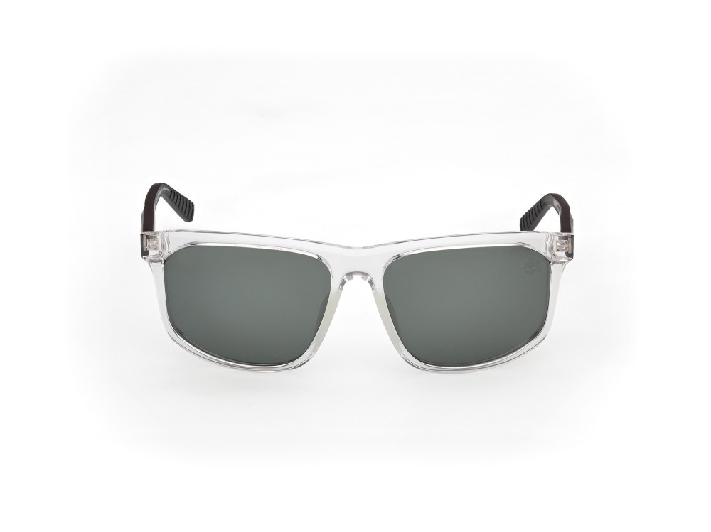 Occhiali da sole Timberland TB00036-H (26R) colore cristallo / nero opaco forma rettangolare lenti verde polar.