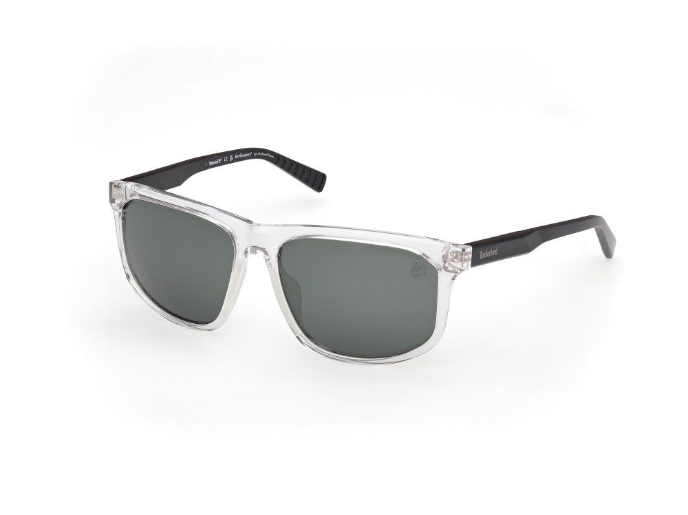 Occhiali da sole Timberland TB00036-H (26R) colore cristallo / nero opaco forma rettangolare lenti verde polar.