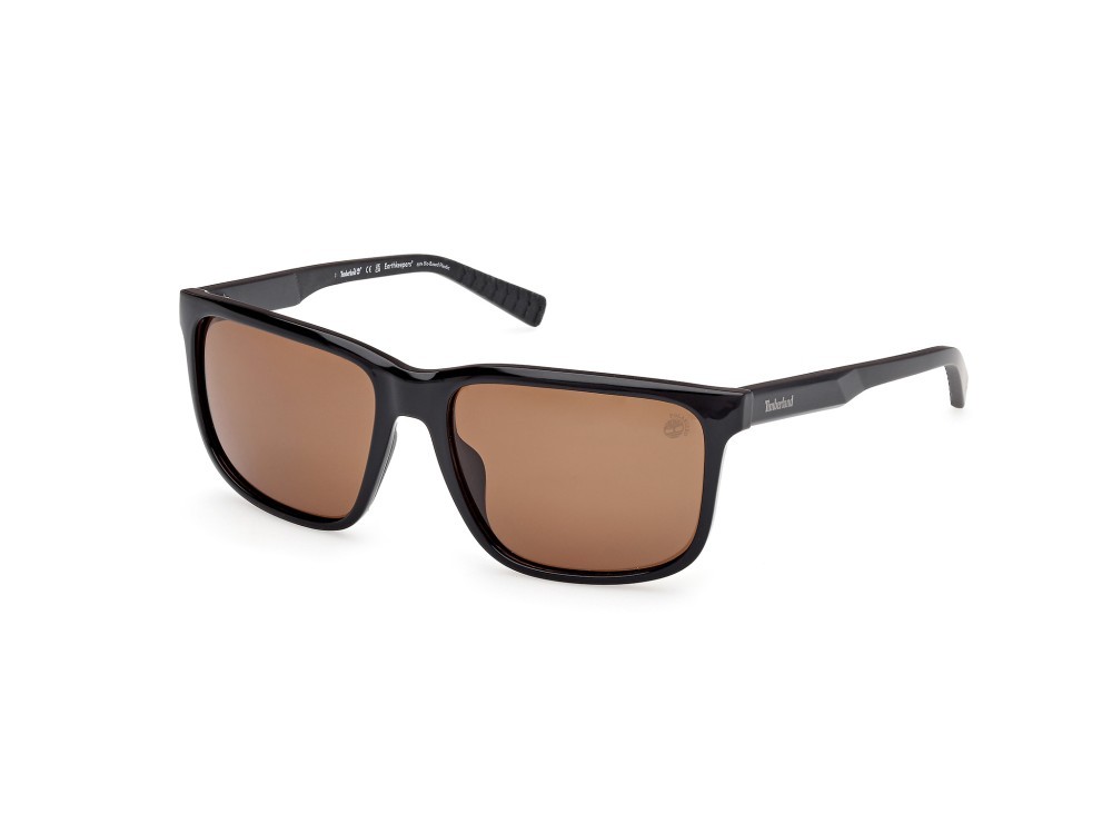Occhiali da sole Timberland TB00037 (01H) colore nero lucido - nero opaco forma quadrato lenti marrone polar.
