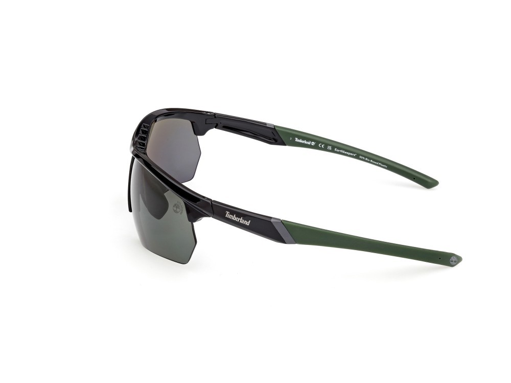Occhiali da sole Timberland TB00056 (01R) colore nero lucido  forma rettangolare lenti verde polar.