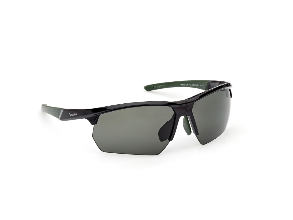 Occhiali da sole Timberland TB00056 (01R) colore nero lucido  forma rettangolare lenti verde polar.