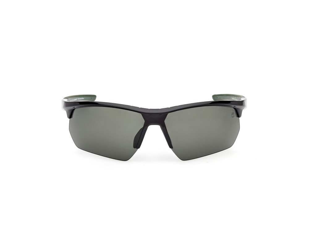 Occhiali da sole Timberland TB00056 (01R) colore nero lucido  forma rettangolare lenti verde polar.