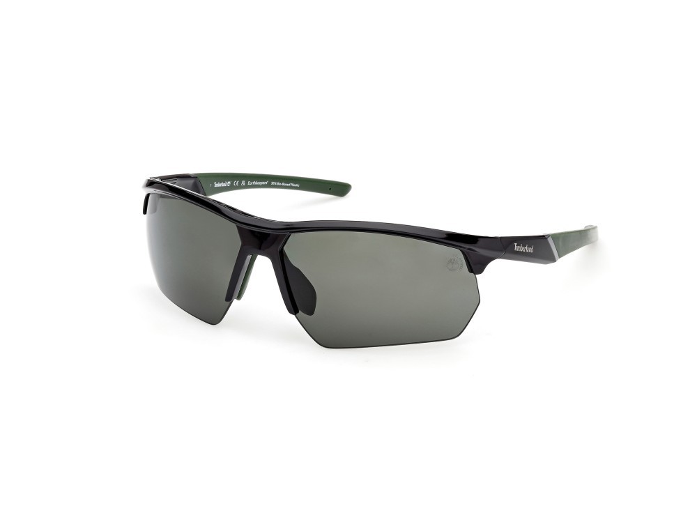 Occhiali da sole Timberland TB00056 (01R) colore nero lucido  forma rettangolare lenti verde polar.