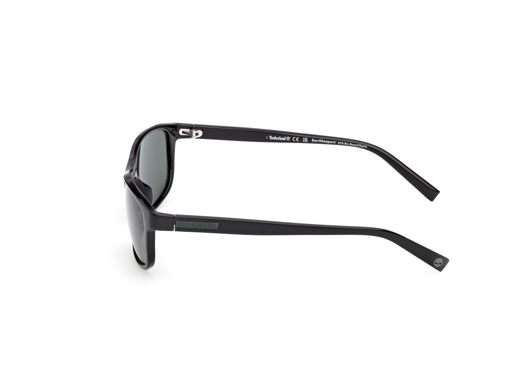Sunglasses Timberland TB00057-H (01R) color nero lucido shape rectangle lenses verde polar.
