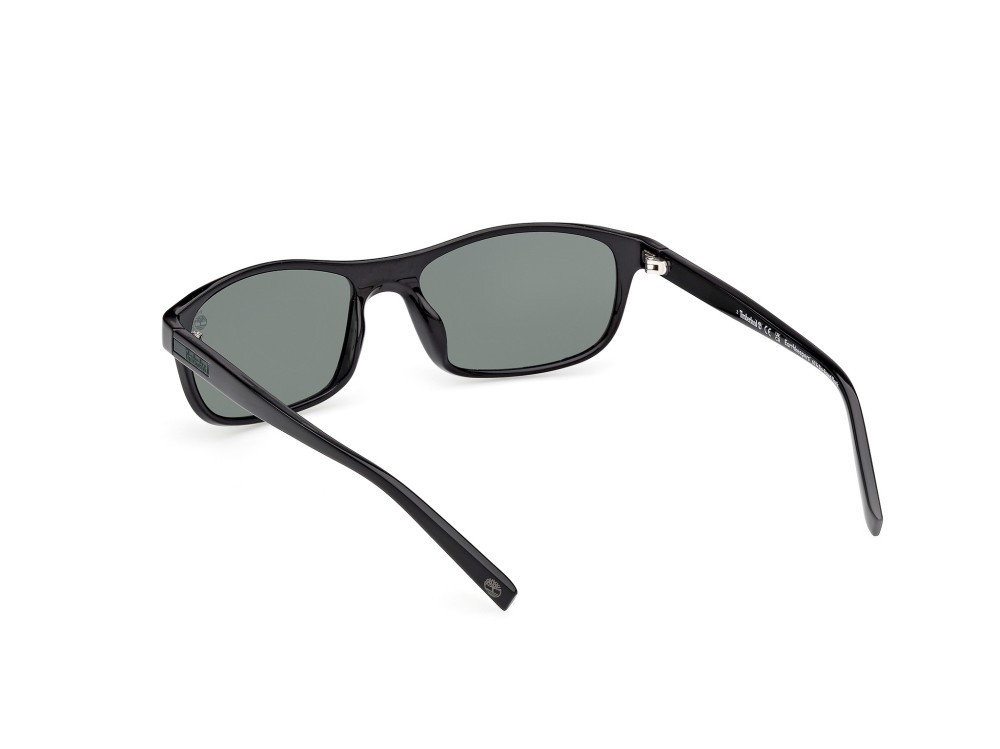 Sunglasses Timberland TB00057-H (01R) color nero lucido shape rectangle lenses verde polar.