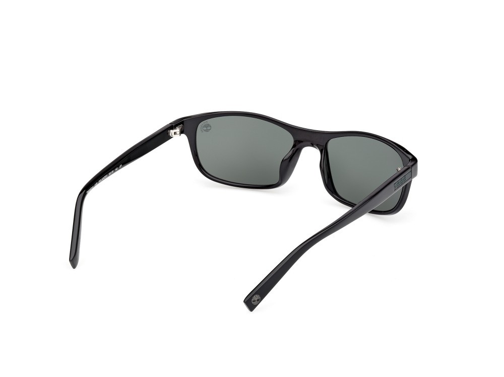 Sunglasses Timberland TB00057-H (01R) color nero lucido shape rectangle lenses verde polar.