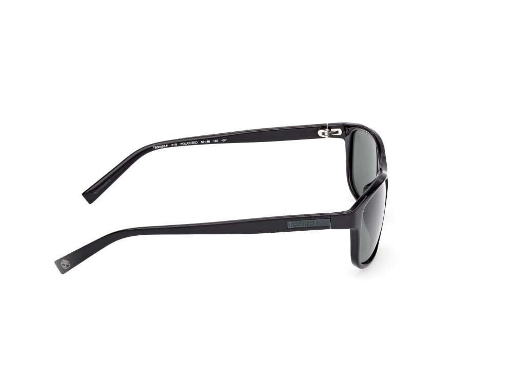 Sunglasses Timberland TB00057-H (01R) color nero lucido shape rectangle lenses verde polar.