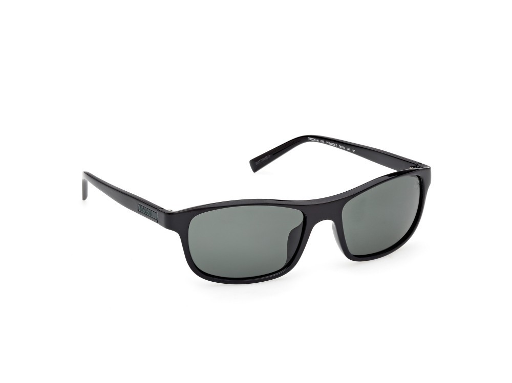 Sunglasses Timberland TB00057-H (01R) color nero lucido shape rectangle lenses verde polar.