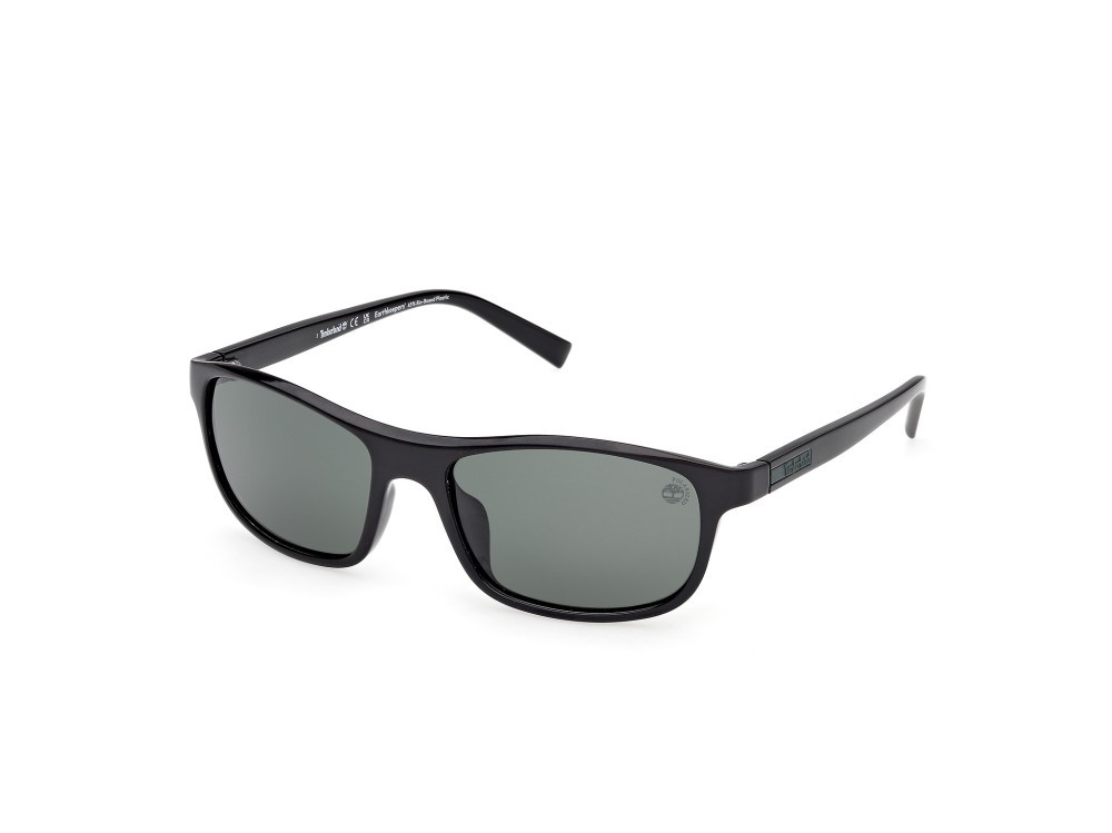 Sunglasses Timberland TB00057-H (01R) color nero lucido shape rectangle lenses verde polar.