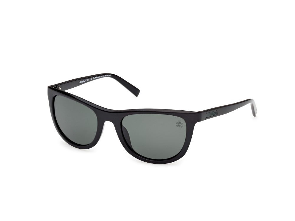 Sunglasses Timberland TB00058 (01R) color nero lucido shape square lenses verde polar.