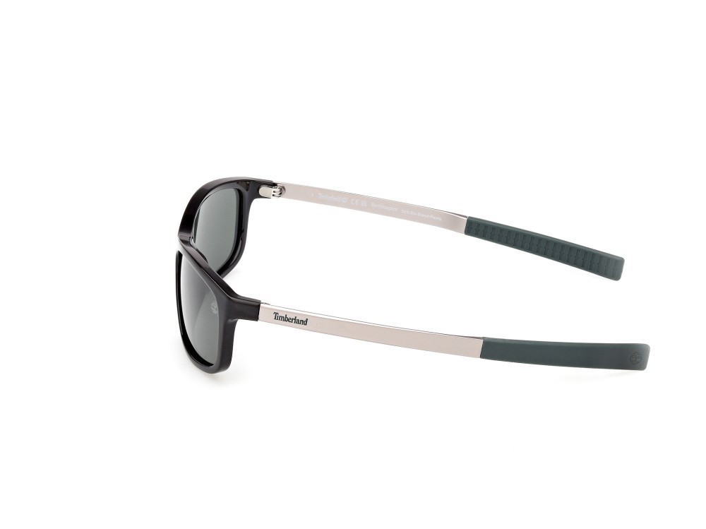 Sunglasses Timberland TB00062-H (01R) color nero lucido - antracite opaco shape rectangle lenses verde polar.