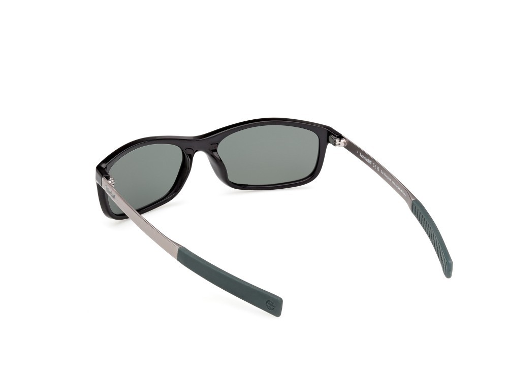 Sunglasses Timberland TB00062-H (01R) color nero lucido - antracite opaco shape rectangle lenses verde polar.