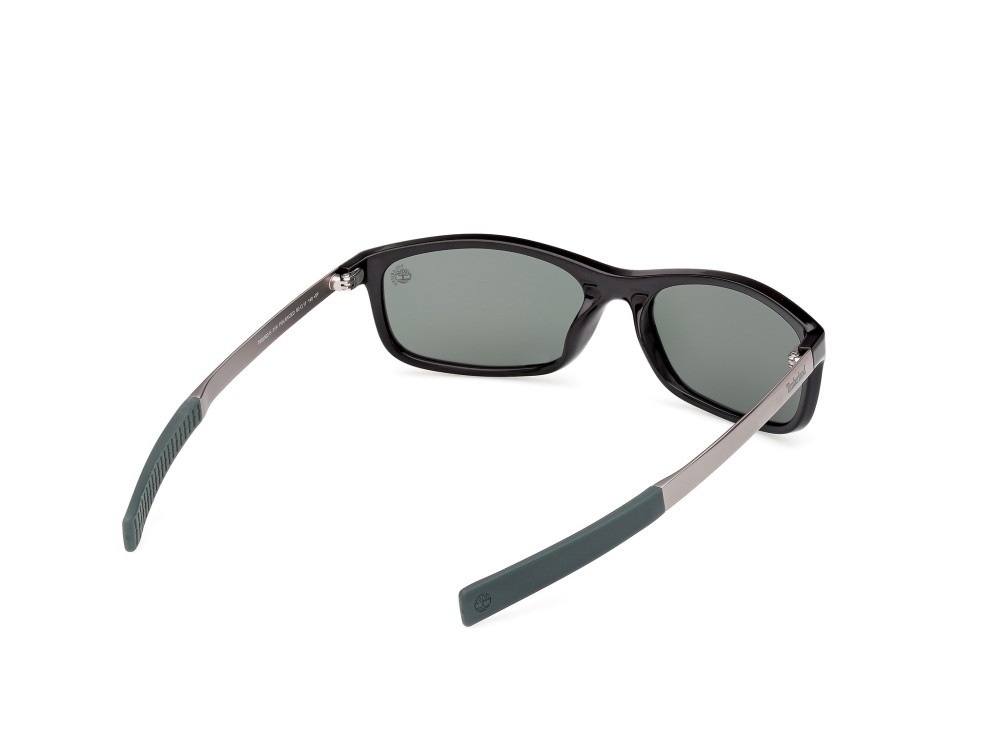 Sunglasses Timberland TB00062-H (01R) color nero lucido - antracite opaco shape rectangle lenses verde polar.