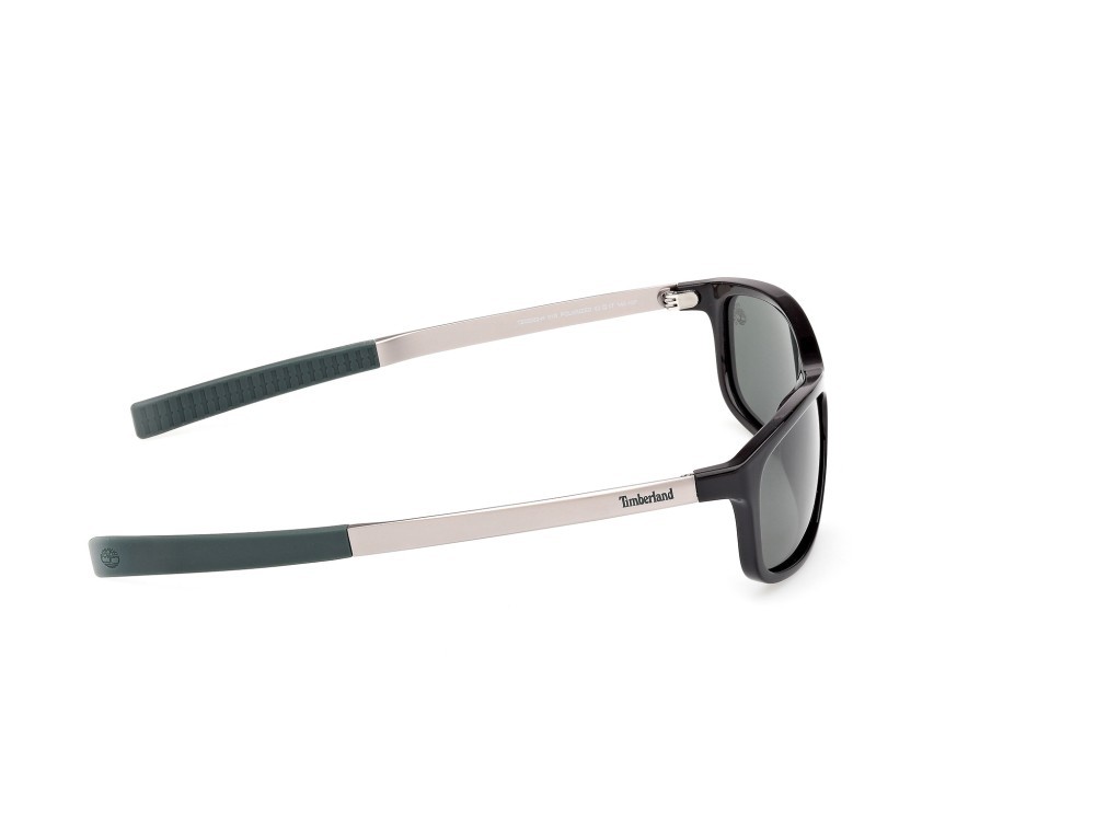 Sunglasses Timberland TB00062-H (01R) color nero lucido - antracite opaco shape rectangle lenses verde polar.