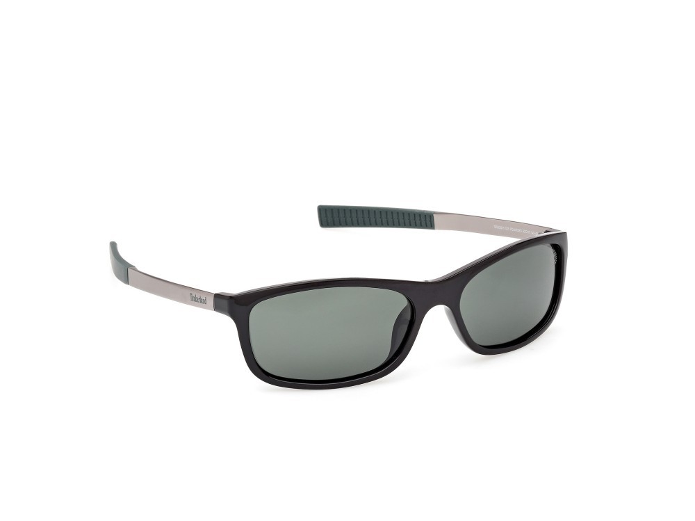 Sunglasses Timberland TB00062-H (01R) color nero lucido - antracite opaco shape rectangle lenses verde polar.
