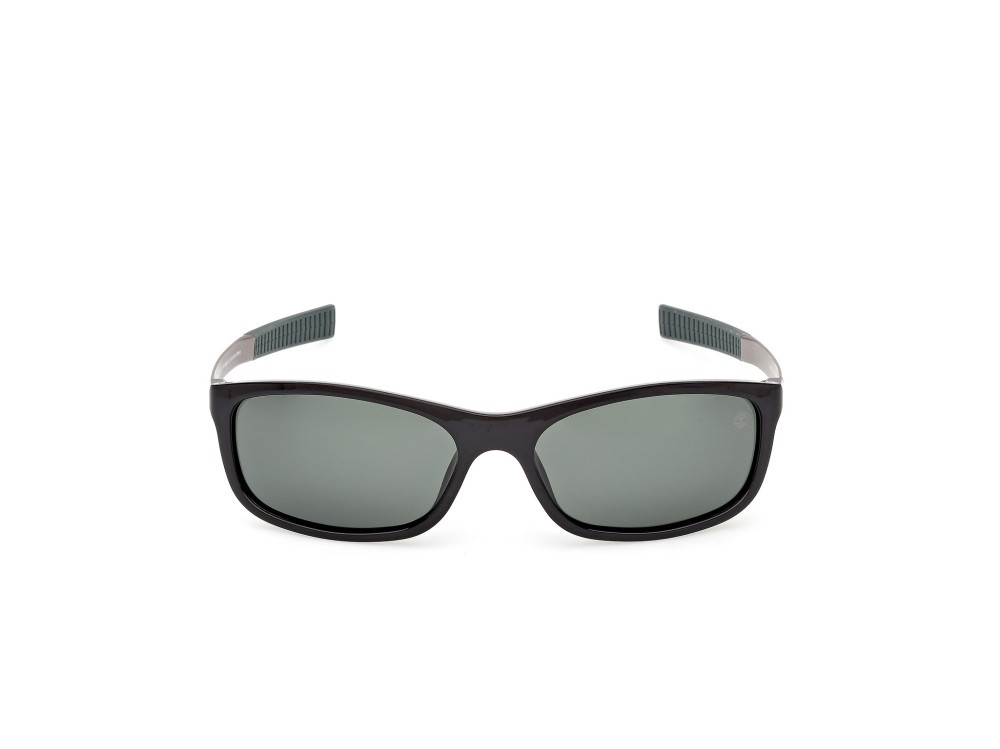 Sunglasses Timberland TB00062-H (01R) color nero lucido - antracite opaco shape rectangle lenses verde polar.
