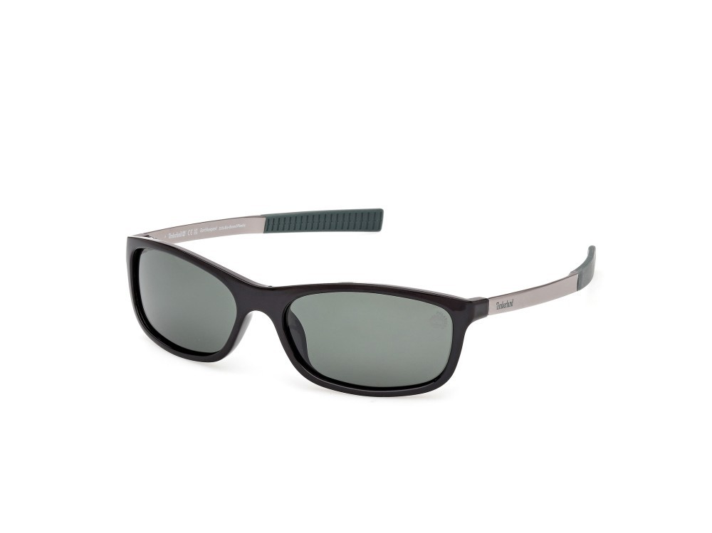Sunglasses Timberland TB00062-H (01R) color nero lucido - antracite opaco shape rectangle lenses verde polar.