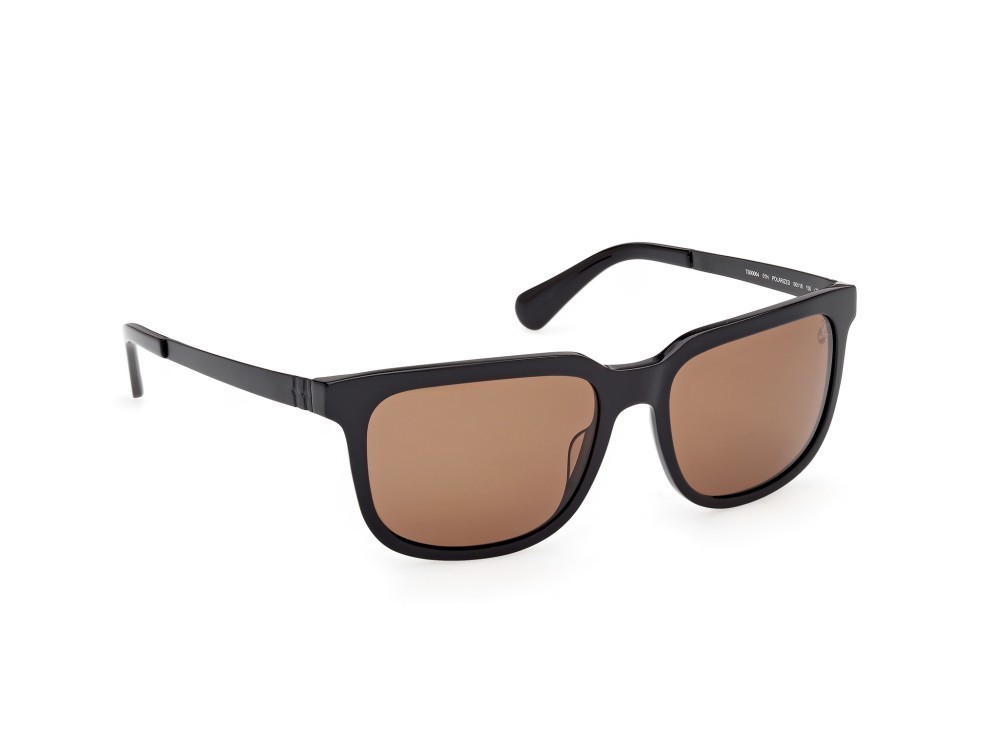 Sunglasses Timberland TB00064 (01H) color nero lucido - nero opaco shape rectangle lenses marrone polar.