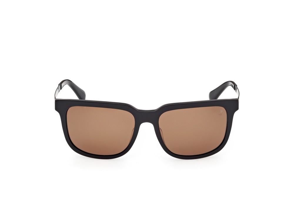 Sunglasses Timberland TB00064 (01H) color nero lucido - nero opaco shape rectangle lenses marrone polar.