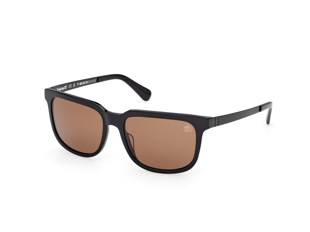 Sunglasses Timberland TB00064 (01H) color nero lucido - nero opaco shape rectangle lenses marrone polar.