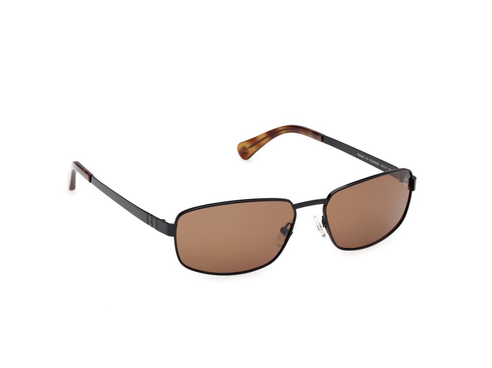 Sunglasses Timberland TB00066 (01H) color nero lucido shape rectangle lenses marrone polar.
