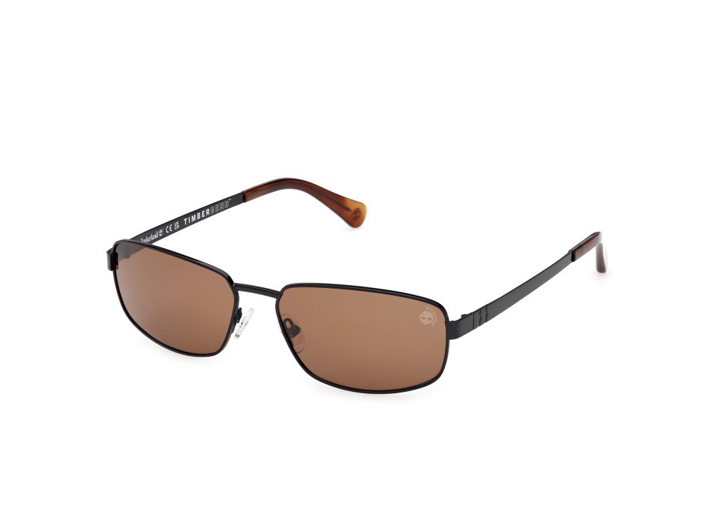 Sunglasses Timberland TB00066 (01H) color nero lucido shape rectangle lenses marrone polar.